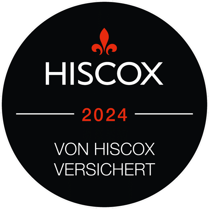 Siegel der Hiscox-Versicherung für das Jahr 2024.
