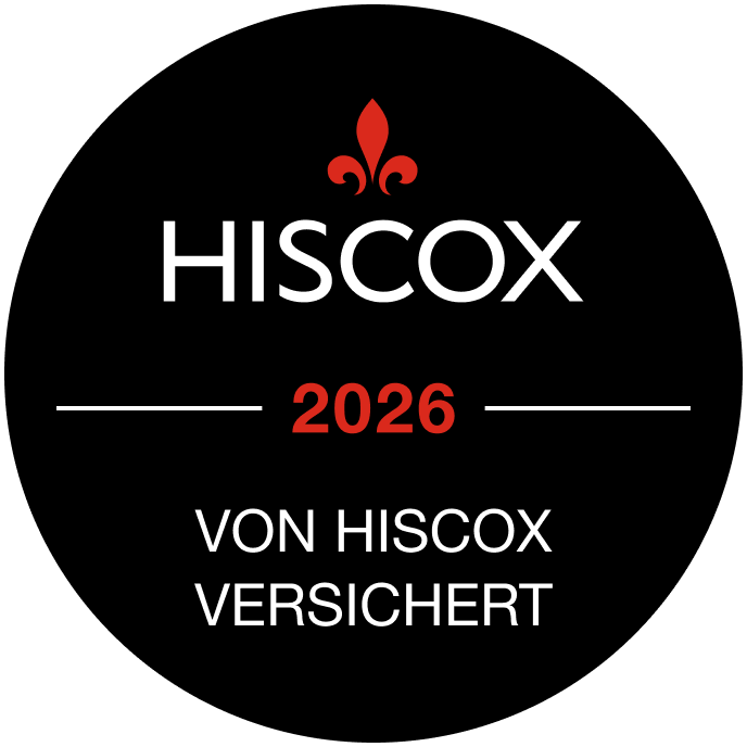 Leistungen 2 Siegel der Hiscox-Versicherung für das Jahr 2025.